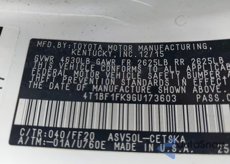 2016 Toyota Camry Se из США, поврежденный, VIN 4T1BF1FK9GU173603